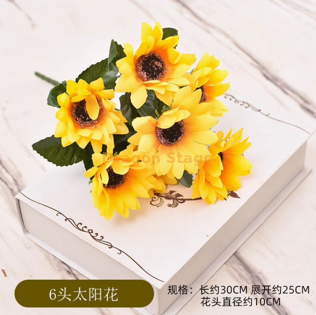 Pequeño girasol simulación adorno de flor girasol adornado falso ingeniería plástico 6 cabeza gran girasol