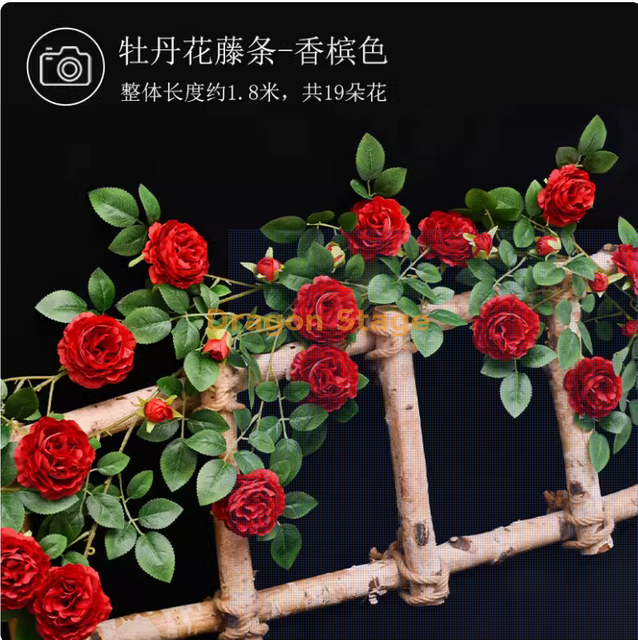 Vina de rosa simulada, enredadera falsa, cerca del conducto de aire acondicionado, vid decorativa, vid roja grande, 1 vid