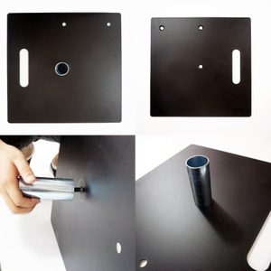 Placas base de acero con pintura negra y pesos adicionales para sistemas de tuberías y cortinas