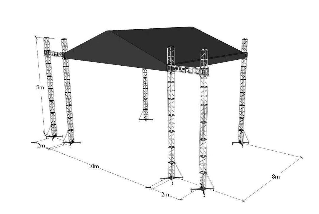 Bolt Truss Armadura de techo arqueada para escenario de concierto Sistema de armadura exterior de techo triangular 10x8x8m con 2 alas-4m
