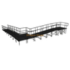 Rampa de escenario modular de aluminio de 9,82 x 10,71 m, 90 grados, con rellano y barandillas dobles