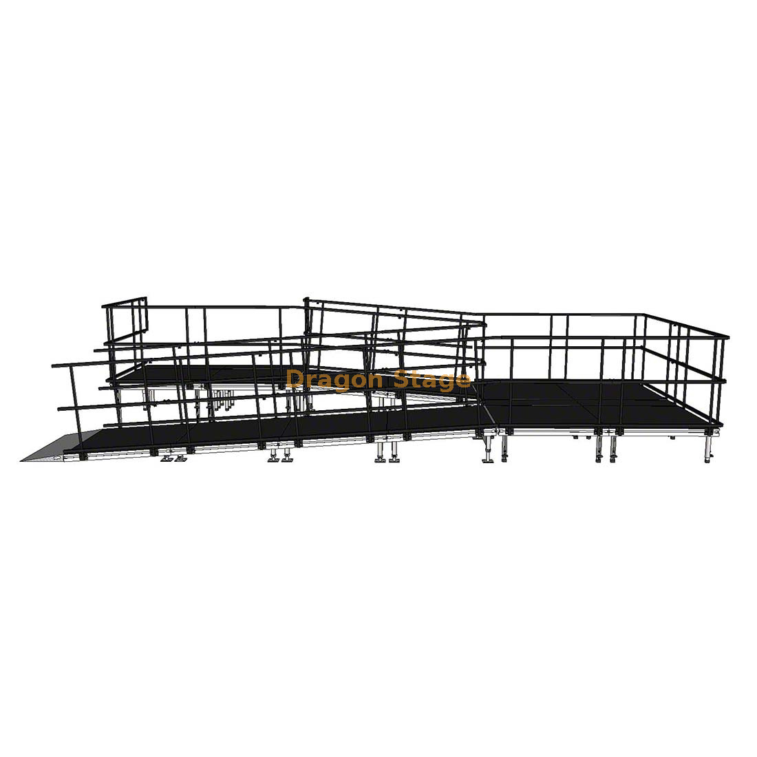 Rampa de servicio de escenario de aluminio en curva compacta de 7,32 x 3,05 m para carros audiovisuales y producción en gira