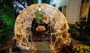 Carpa de cúpula geodésica de vidrio de presión de nieve de arena de viento de alta calidad con tragaluces eléctricos