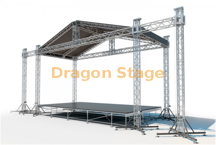 Armazón de techo de aluminio con marquesina de 12x10x7m y aparejo Line Array de 3m en 2 lados, escaleras de etapa 3 de 2x1m