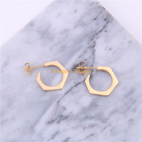Joyería de moda Hexagonal Simple geométrico aro 316L acero inoxidable oro relleno Stud pendiente para niñas