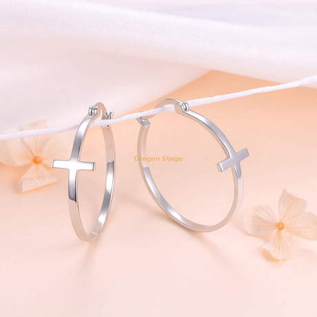 Nuevo 2020 estilo coreano moda mujer joyería personalizada Acero inoxidable plateado grandes pendientes de aro con cruz