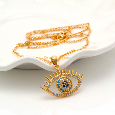 cristal boho joyería cobre declaración azul mal de ojo colgante collar