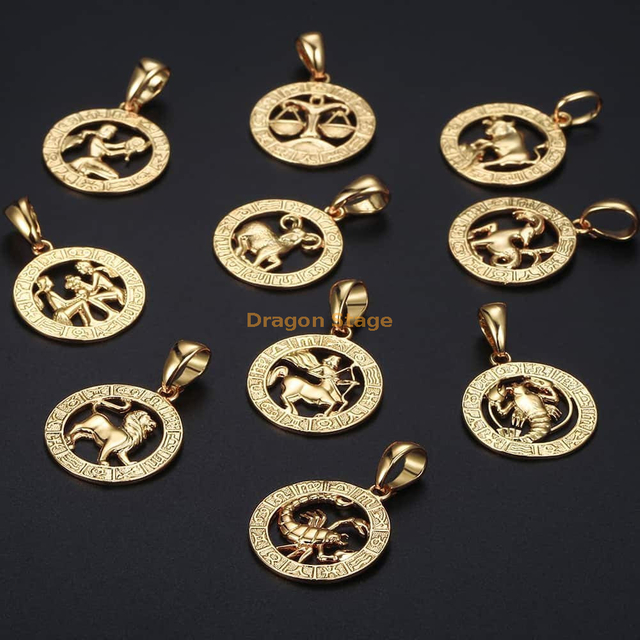 Joyería personalizada Plata personalizada 18k Chapado en oro Horóscopo Moneda Colgante Acero inoxidable 12 Signo del zodiaco Constelaciones Collar