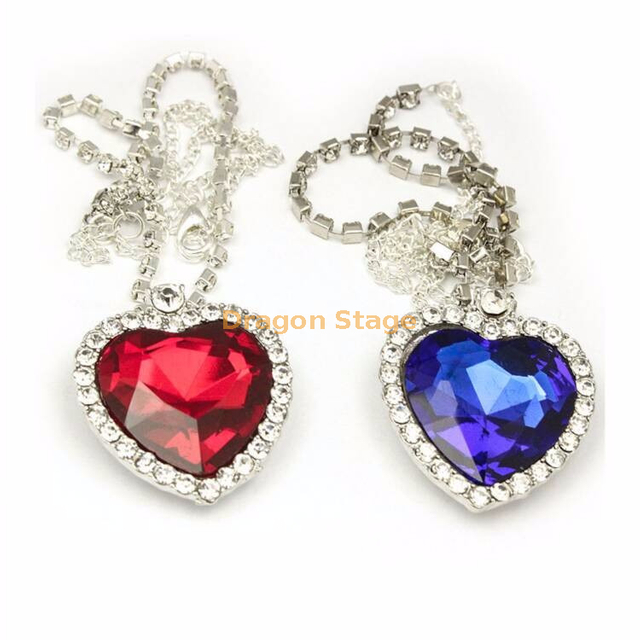 Hermosa joyería de plata personalizada rojo mujeres gran colgante de oro cristal azul océano titánico collar de corazón de acero inoxidable