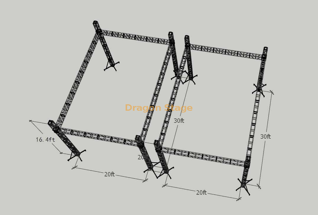 La aduana ningún cuadrado del tejado llevó el braguero de aluminio los 30x20x16.4ft y los 30x20x20ft de la iluminación de la espita
