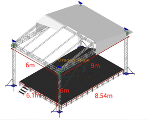 Diseño de marco de techo de armadura de aluminio personalizado 9x6x6m con plataforma de escenario 8,54x6,1m/7,32x4,88m