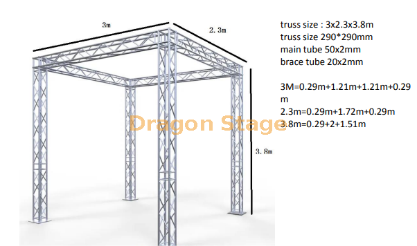 Armadura de exposición de stand de aluminio personalizada 3x2,3x3,8m