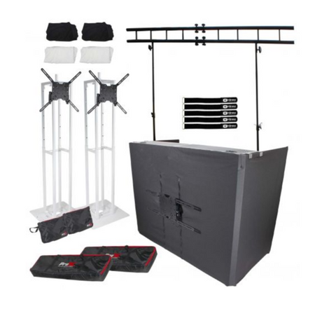 Totem TV Tótems de podio de escenario ajustables, plegables, de acero, color blanco, con soporte de iluminación para fachada de mesa
