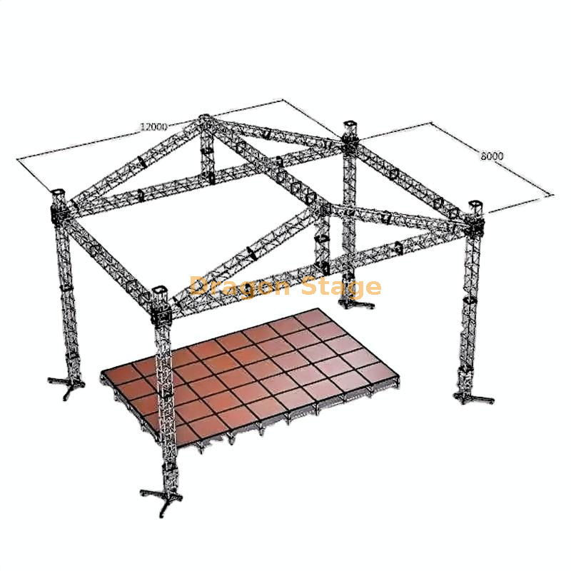 Etapa de fuente portátil de aluminio cuadrada con sistema de armadura de techo 12x6x6m