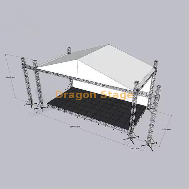 Sistema de armazón de techo de pico de 15x8x8m con alas duales en línea de 2m (8m de altura, armazón de espiga de aluminio)