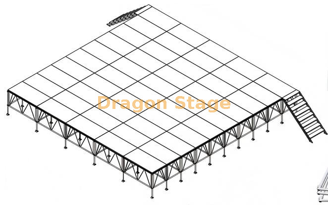 Plataforma modular de aluminio para montaje de escenario de eventos con 2 escaleras 10x10m