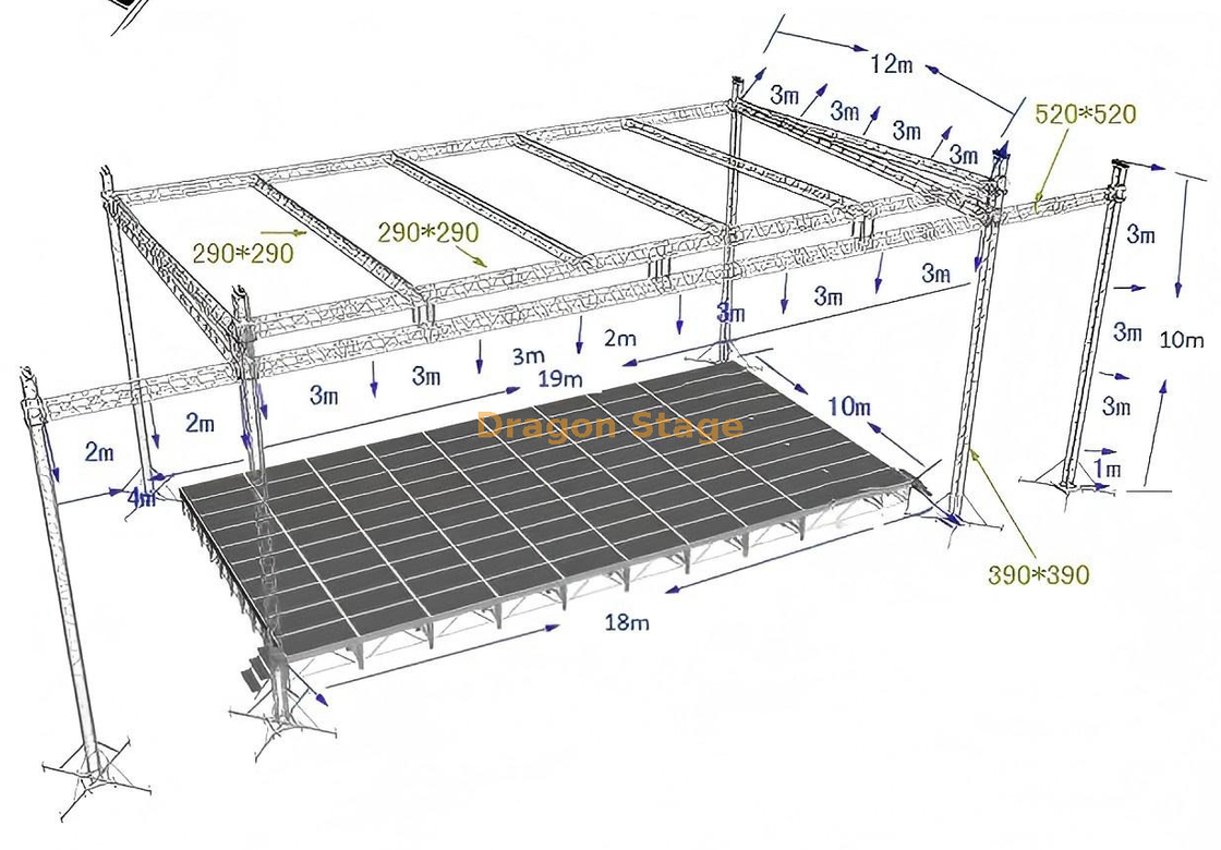 Sistema de armadura de etapa plana personalizada de 20x12x10m