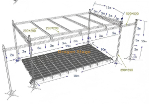 Sistema de armadura de etapa plana personalizada de 20x12x10m