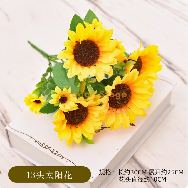 Pequeño girasol simulación adorno de flor de girasol adorno de flor falso ingeniería plástico 13 cabeza gran girasol