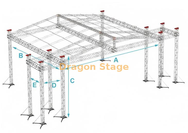 Sistema profesional de techo de aluminio para escenario de concierto, 20x20x12m, armazón de estadio de 12m de altura con alas dobles de altavoz Line Array de 3m de ancho