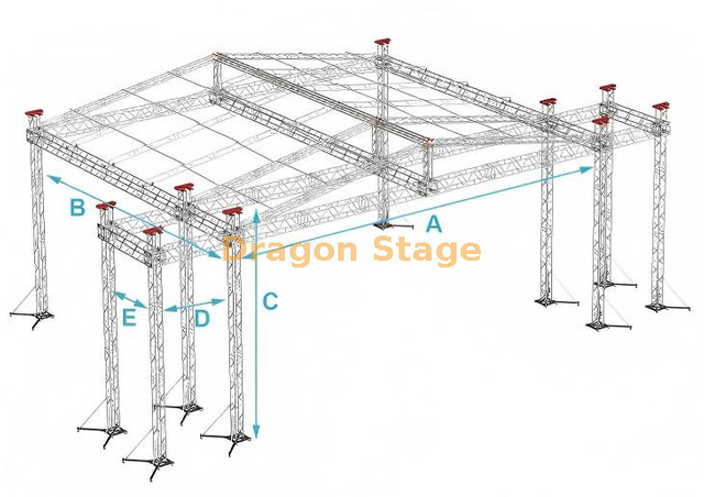 Sistema profesional de techo de aluminio para escenario de concierto, 20x20x12m, armazón de estadio de 12m de altura con alas dobles de altavoz Line Array de 3m de ancho