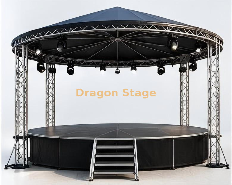 Escenario móvil de aluminio redondo de 4m de diámetro con techo para uso en bodas y eventos