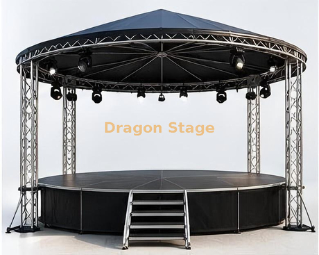 Escenario móvil de aluminio redondo de 4m de diámetro con techo para uso en bodas y eventos