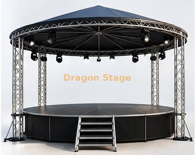 Escenario móvil de aluminio redondo de 4m de diámetro con techo para uso en bodas y eventos
