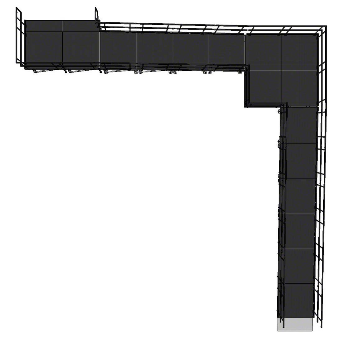 Rampa de escenario modular de aluminio de 9,82 x 10,71 m, 90 grados, con rellano y barandillas dobles de 1 m.jpg