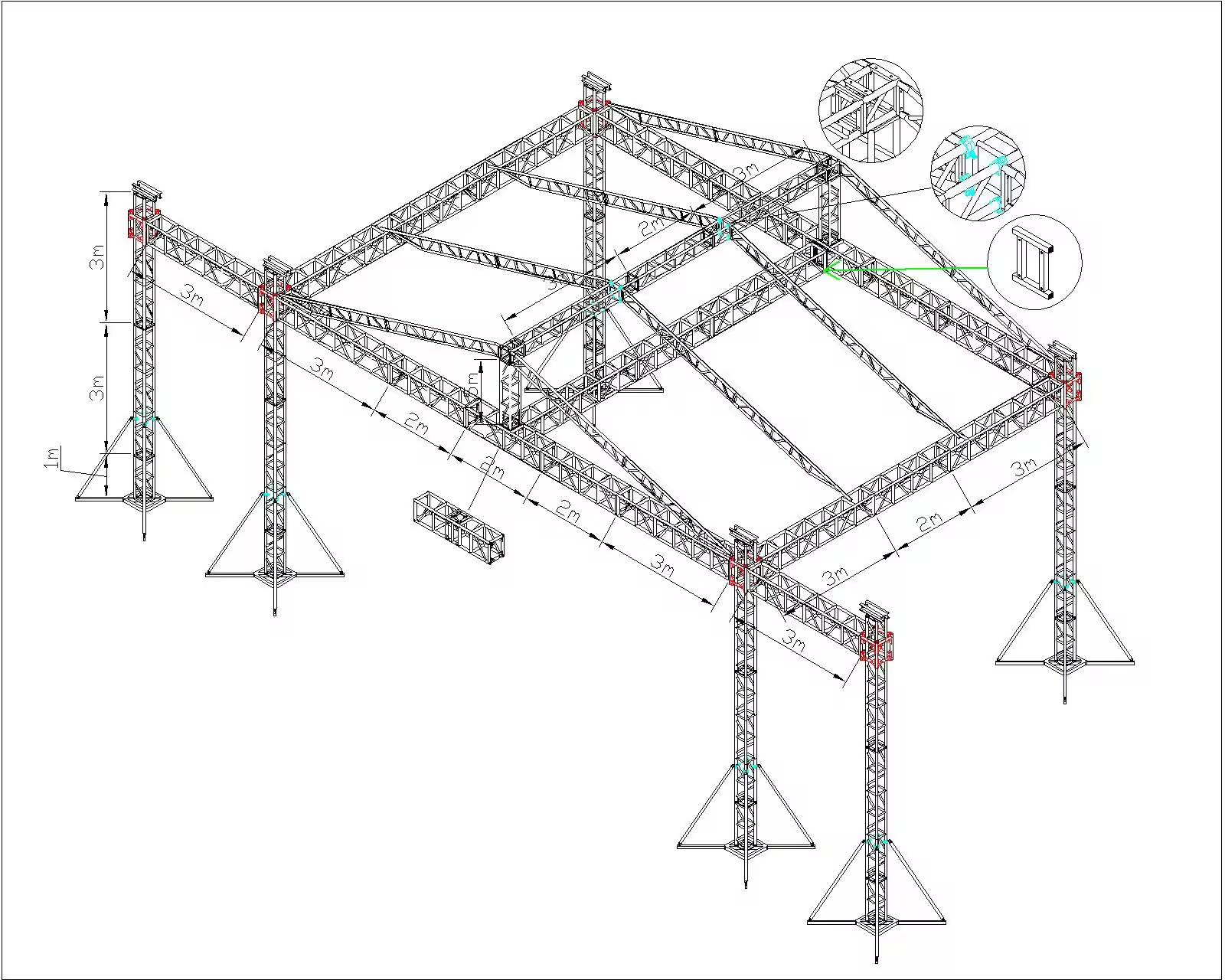 Techo de armadura de aleaci&oacute;n de aleaci&oacute;n de aluminio port&aacute;til de ajuste completo 12x8x7m con plataforma de madera de 4x8 pies