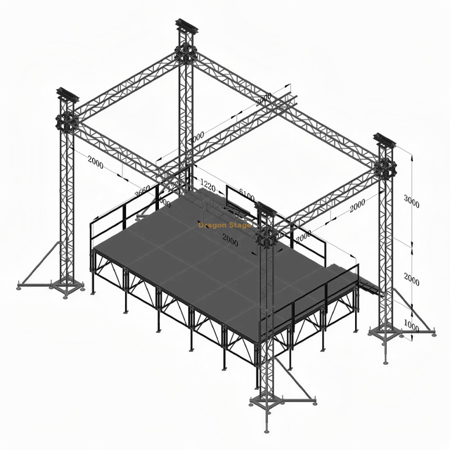 Sistema de armadura de escenario de caja cuadrada de aluminio portátil de 7x4x6m para eventos