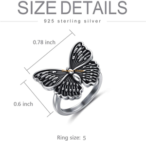 Anillos de declaración para mujer, joyería de plata de ley 925, anillos grandes de mariposa a la moda negros