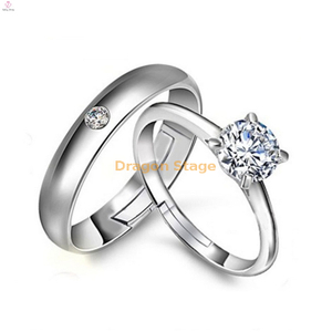Nuevo anillo de bodas de diamantes de compromiso de pareja de plata para amantes de la boda a la moda