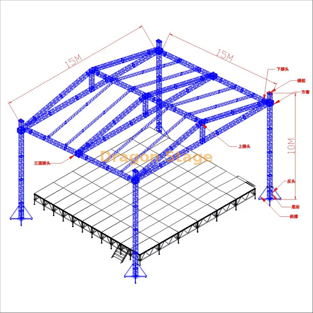 Sistema de armazón de techo cuadrado resistente de 15x15x10m (altura de 10m, armazón de espiga de aluminio)