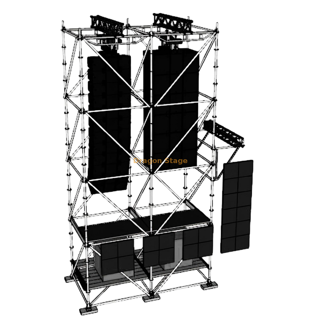 Sistema de soporte Ringlock Line Array de 4x2x8m con armazón de aluminio, plataforma de trabajo y lastre de agua