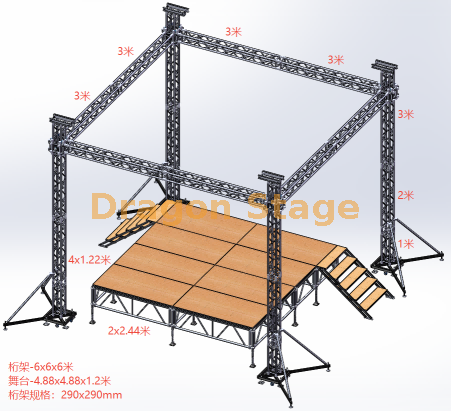 Etapa de aluminio Deck Village Square Stage 4.88x4.88m H 0.6-1m