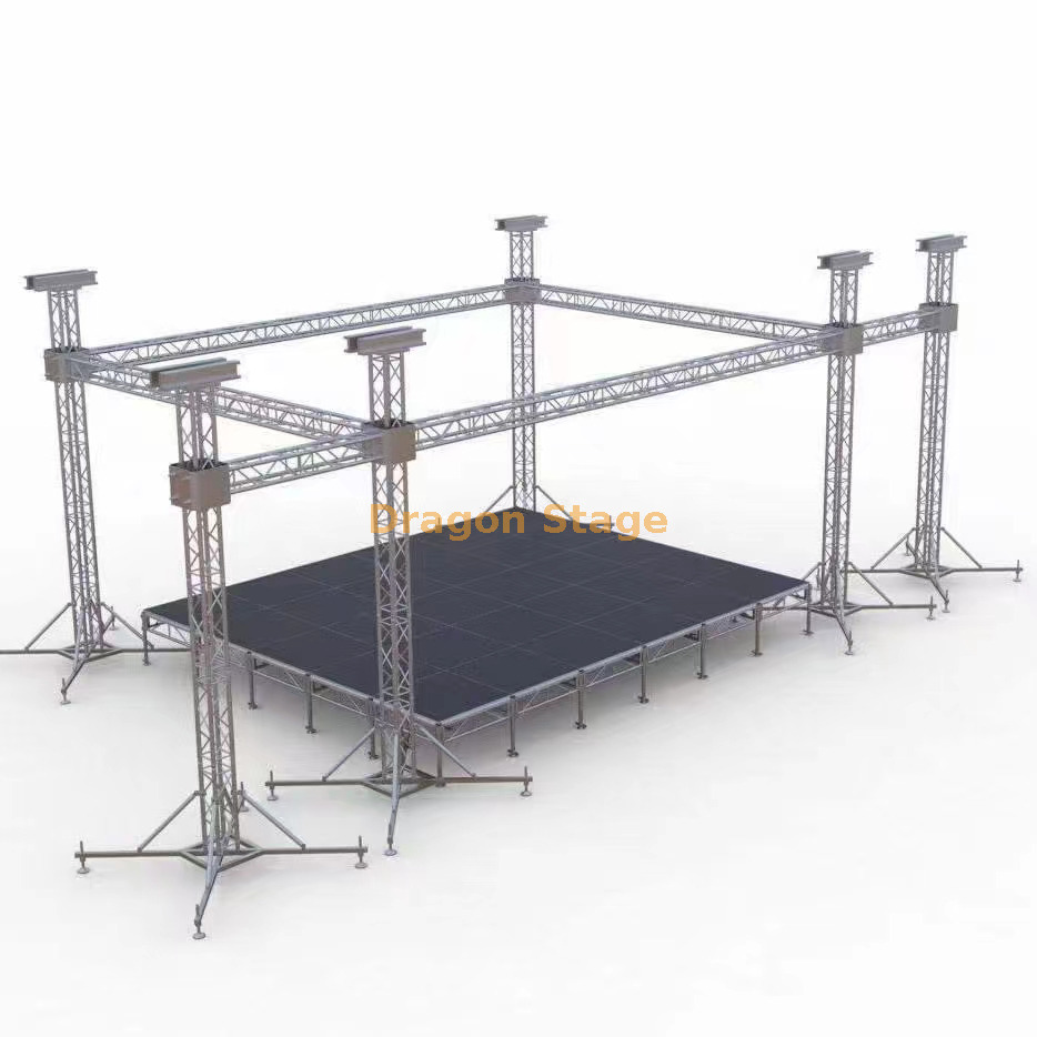 Configuración del escenario de música en vivo en el interior Etapa de 6x6x6m con array de línea truss 2m