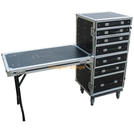 Flightcase con ruedas de 20U con 7 cajones + mesa auxiliar desmontable de longitud completa y ruedas resistentes La mejor estación de trabajo móvil