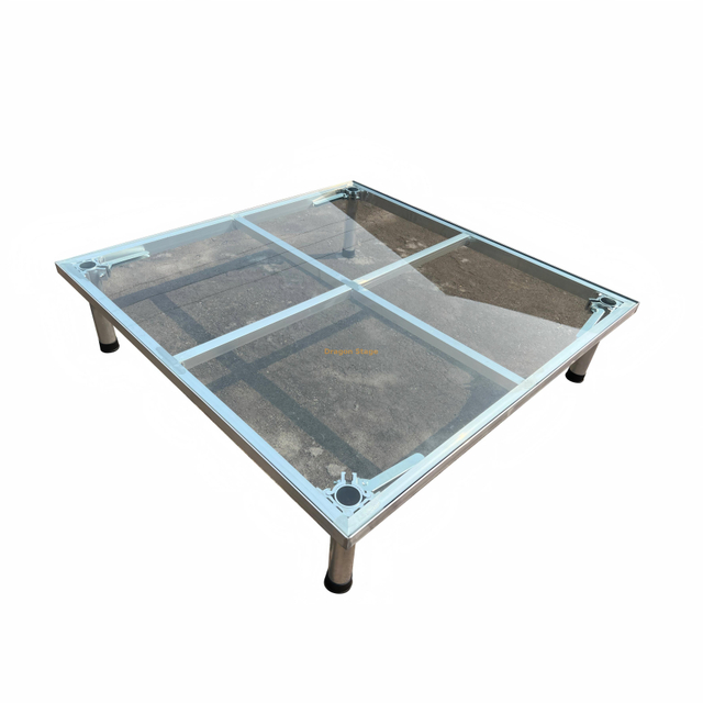 Plataforma de escenario de vidrio transparente con marco de aluminio ajustable (1,22 mx 1,22 m)