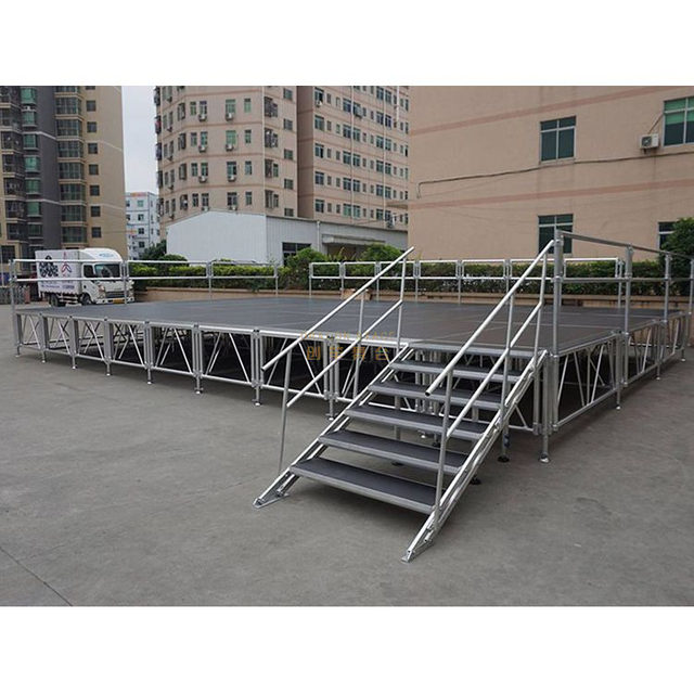 Plataforma de escenario portátil de aluminio para bailar 10x10m Altura: 0,8-1,2m con 2 escaleras