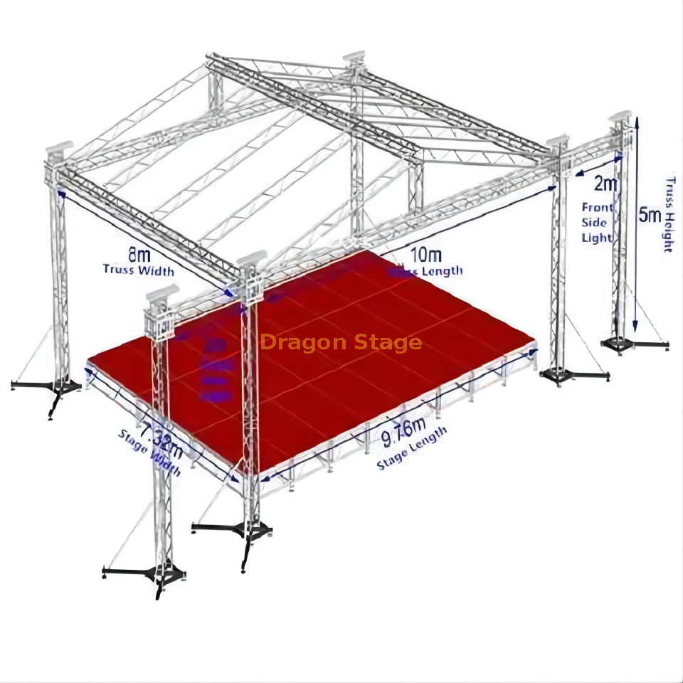 Sistema de armadura de escenario portátil de aluminio para exteriores asequible para evento de concierto de 10x8m 5m