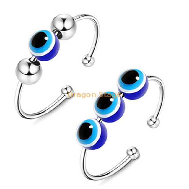 Giratorio giratorio ajustable anillo abierto joyería personalizada cuentas mal de ojo ansiedad anillo Spinner