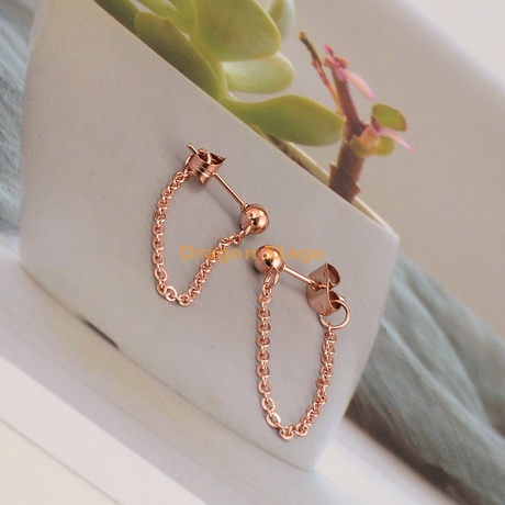 Pendientes de tuerca de cadena de acero inoxidable de oro rosa personalizados de accesorios de moda para mujer