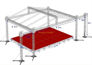 Etapa móvil portátil de aluminio del braguero de la iluminación del acontecimiento para la plataforma los 8.5x8.5x6m del equipo de la etapa con las alas los 2m