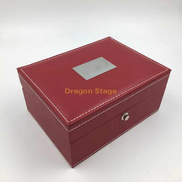 Caja de reloj de cuero PU rojo vino Relojes de lujo Embalaje Caja de regalo Diseñe su propia caja de reloj con placa de metal