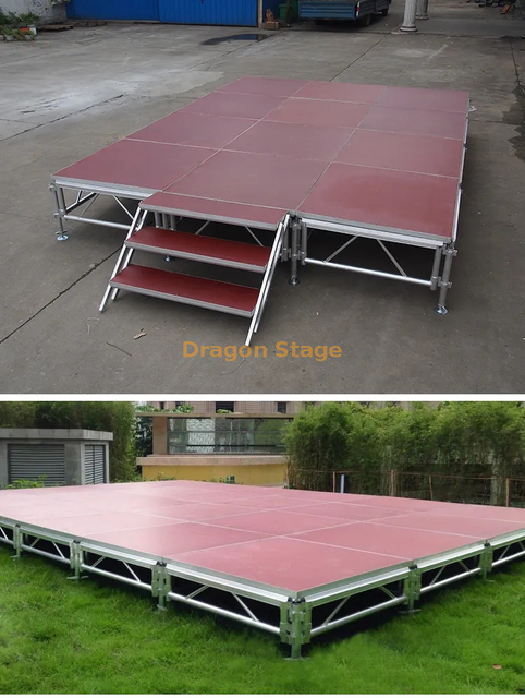 Monte rápidamente un escenario de aluminio portátil para uso en eventos, altura de 0,8-1,2 m de 20x16 pies con 1 escalera