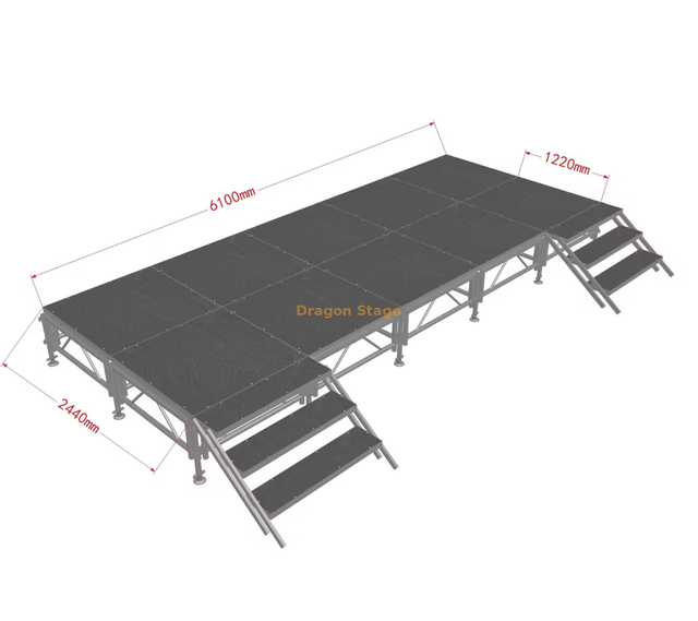 Plataforma de escenario para DJ de concierto extraíble portátil de 6,1x2,44 m con 2 escaleras