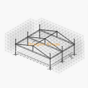 Muro de celosía Ringlock de 36 m con escenario de techo de aluminio de 21 x 20 m, 2 alas LED frontales y 2 escaleras de aluminio