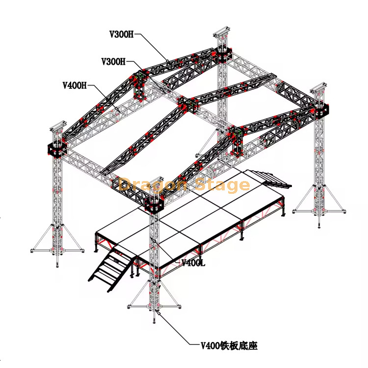 Sistema de armadura de techo inclinado de aluminio de 16x8x7m para escenario de concierto al aire libre