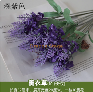 Ramo de simulación de jacinto de lavanda, flores falsas de plástico, flores secas, canales de flores rurales, lavanda púrpura profunda